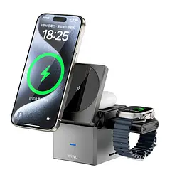 WiWU БЗУ Wi-W030 Small Aquare 3 in 1 Cableless charger Gray - мініатюра 7