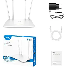 Маршрутизатор Cudy WR300S, Wi-Fi, 802.11b/g/n, 300Mbps 2.4GHz, 5×10/100Mbps, 4×5dBi an, WiFi, IPv6 (WR300S)