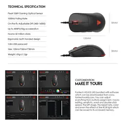 Ігрова миша Fantech UX-3 HELIOS PixArt 3389, 400IPS, 50G, 1600DPI Black - мініатюра 10