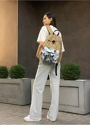 Жіночий рюкзак Sambag Active пісочний тканевий з принтом "monstera" 40 х 33 х 14 см (11811144) - мініатюра 2