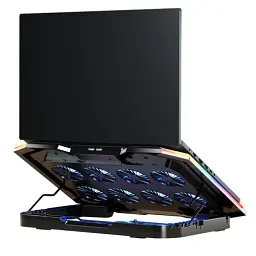 Підставка для ноутбука до 21" GamePro CP870, Black, RGB підсвічування, 8 x 70 мм вентилятор (2400 rpm), LCD-дисплей, метал/пластик, 2xUSB 2.0, 412 х 295 х 40 мм, 1100 г, регулювання швидкості вентиляторів та кута нахилу - мініатюра 4