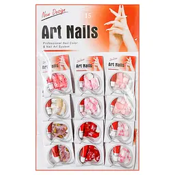 Нігті накладні кольорові з малюнком та камінчиками упаковка 12 шт. Art Nails №15