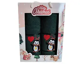 Набір новорічних рушників Gulcan 50x90+70х140 Merry Christmas Green
