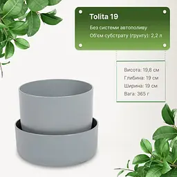 Вазон із піддоном Plastia Tolita, 2,2 л, сірий (1707281920R) - мініатюра 4