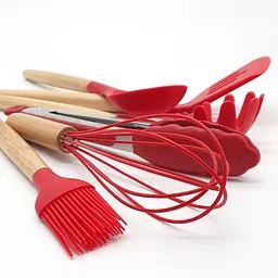 Кухонний набір Silikone Kitchen Set червоний з силікону з бамбуковою ручкою з 12 предметів - мініатюра 4