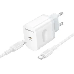 МЗП Borofone BA99A Breeze PD20W (1USB-C) + кабель Type-C to Type-C White - мініатюра 3