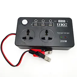 Автоінвертор-перетворювач 12 V-220 V 200 W з екраном, 3 USB-порти, 2 розетки, 3 порти 5.5х2.5 UKC 7064 - мініатюра 3