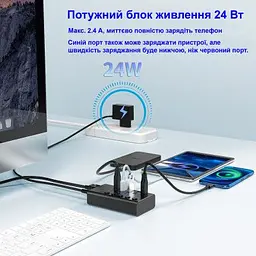 Концентратор Dynamode 5 ports USB3.0 to 4*USB3.0+2.4А Power Adapter 2.5A/12V (DM-UH-P405-G) - мініатюра 7