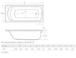 Ванна акрилова Radaway Kea 170x75 + ніжки WA1-04-170x075U - мініатюра 2