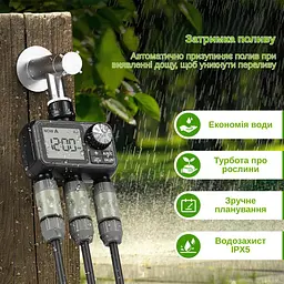 Програмований таймер подачі води XON WaterTimer X347 для поливу (XWTDB3152401B 3527) Чорний - мініатюра 5