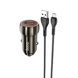 Адаптер автомобільний Hoco Micro USB Cable Blue shield single port Car charger Z46 |1USB, 18W/3A, QC|