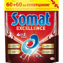 Капсулы для посудомоечной машины Somat Exellence Duo 4 в 1, 60 + 60 шт.