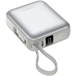 УМБ Choetech 10000mAh 35W PD3.0 USB-C In/Out, LED Display, with buid-in type-C cabel сіра - мініатюра 2