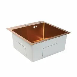 Кухонна мийка Platinum Handmade PVD з нержавіючої сталі 3 мм квадратна 50x50x22 см бронза (SP000032262) - мініатюра 3