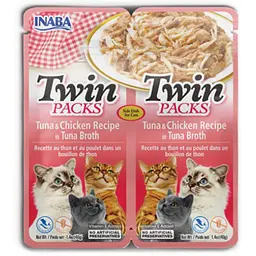 Ласощі пауч Inaba Twin Packs для котів з тунцем та куркою в тунцевому бульйоні 2x40 г
