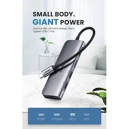 USB-хаб Ugreen CM195 USB Type-C 6 in 1 (70410) Space Gray - мініатюра 3