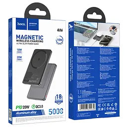 Зовнішній акумулятор HOCO Q26 Joy PD20W magnetic fast charging power bank(5000mAh) metal gray (6942007624039) - мініатюра 2