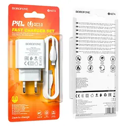 МЗП Borofone BA67A PD20W+QC3.0 (1USB-A/1C) + кабель Type-C to Lightning Білий - мініатюра 6