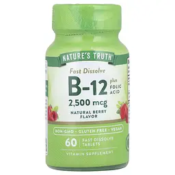 Вітамін B-12 плюс фолієва кислота Nature's Truth Vitamin B-12 500 мкг 60 швидкорозчинних таблеток ягоди