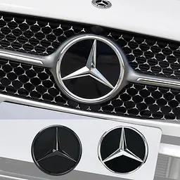 Емблема решітки Mercedes W213 3D чорна+хром d=185 мм пластик (на защіпках) ОЕМ A0008880100 - мініатюра 3