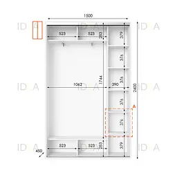 Шафа-купе Idea серія 1 150 x 45 x 240 см Білий Дзеркало - мініатюра 2