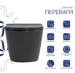 Унітаз підвісний Qtap Robin Ultra Quiet, з сидінням Slim Duroplast/ Soft-close/ Quick relase QT13332381АSAN - мініатюра 2