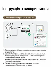 Бездротовий аудіоресивер для аудіосистеми UGREEN BT523 Bluetooth 6.0 аудіовихід 3,5 мм кодеки SBC AAC LDAC обраний кодек має підтримуватися аудіоджерелом дальність передавання 10 м без перешкод потребує живлення від розетки через вбудовану вилку перемикання відтворення між двома телефонами кабель AUX 3,5 мм ↔ 3,5 мм довжиною 1 м у комплекті чорний (65059) - мініатюра 5