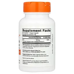 Цинк бісгліцинат Doctor's Best Zinc Bisglycinate 50 мг 90 веган капсул - мініатюра 2