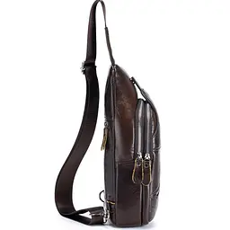 Чоловічий шкіряний рюкзак на одне плече 18х32х7 для міста TIDING BAG MK03983 коричневий 18 см - мініатюра 3