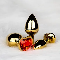 Металева анальна пробка Heart Gem, розмір M колір: золотистий/червоний Ouch! (Нідерланди) Ouch! OU492999 103127 - мініатюра 2