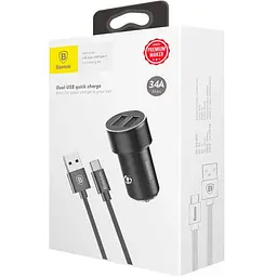 Автомобільний зарядний пристрій Baseus Small Screw + Type-C Cable 2USB 3.4A TZXLD-B01 Black - мініатюра 3