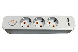 Колодка електрична 3 гнізда із заземленням, кнопкою вкл + 2 USB (ABS-пластик) (конт.група мідь) MODERN LUMANO