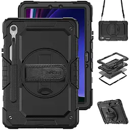 Протиударний захисний чохол для планшета Samsung Galaxy Tab S9 (SM-X710/X716B/X718U)/S9 FE (SM-X510/X516)/S10 FE (SM-X520/X526)/S10 Lite (SM- X400/X406), Panzer, чорний, силікон + полікарбонат, накладка з підставкою і ремінцем на плече - мініатюра 4