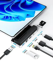 Хаб 6-в-1 для Surface Pro 9 з HDMI 4K, LAN, USB 3.0, PD 100W - мініатюра 6