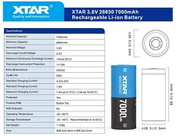 Акумулятор XTAR 26650P 7000 mAh 1 шт. (5114) - мініатюра 4