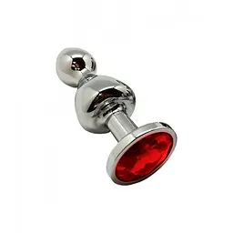 Анальна пробка Wooomy Lollypop Double Ball Metal Plug M, 9.4х3.1 см, червоний