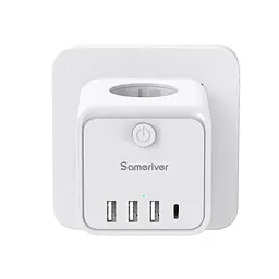 Зарядний пристрій Sameriver 7-в-1 з USB-портом Cube, 3 розетки та 1 USB-порт типу A з 3 USB-портами типу C