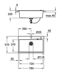 Кухонна мийка Grohe Granite Grey 780 x 510 мм 31652AT0, Сірий - мініатюра 2