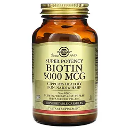 Біотин з Кальцієм та Фосфором Biotin 5000 мкг - 100 вег. капсул