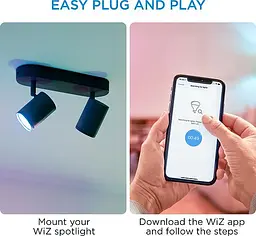 WiZ Світильник точковий накладний розумний IMAGEO Spots, 2х5W, 2200-6500K, RGB, Wi-Fi, чорний - мініатюра 9