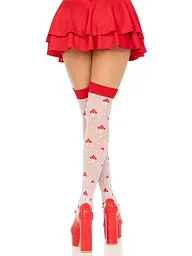 Панчохи Leg Avenue Polka Dot Mushroom Thigh Highs, One Size, біло-червоні, на резинці, малюнок — гриби - мініатюра 2