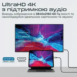 Кабель Promate HDMI-USB Type C V 2.0 1.8 м (hdmi-pd100.grey) - мініатюра 4