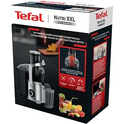 Соковитискач Tefal Nutri XXL відцентрований 1000 Вт чаша 0.8 л жмих 2.2 л жолоб на ціле яблуко пластик/метал чорно-сірий (ZE660D10) - мініатюра 7