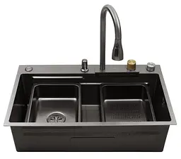 Кухонна мийка Kroner KRP Schwarze - SET7545HM PVD (3.0/0.8 мм) (CV033382) - мініатюра 5