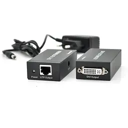 Активний подовжувач DVI 60m по кручений парі через RJ-45, Black, BOX