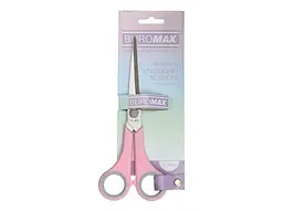 Ножиці BUROMAX 17см PASTEL, рожеві круглі ручки, з сірими гумов. вставками