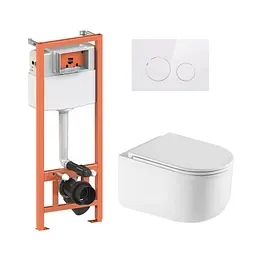 Підвісний унітаз Qtap Taurus Ultra Quiet + інсталяція Qtap Nest 4 в 1 (кругла клавіша White), Білий