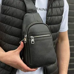 Чоловіча сумка-бананка через плече 18х32х7 з натуральної шкіри TIDING BAG 3280 чорна 18 см