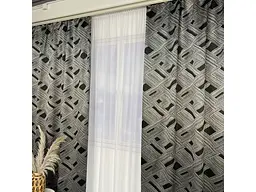 Жакардові штори "геометрія" чорного кольору 2шт. 150х270 з білим шифоновим тюлем 400х270, на тасьмі ALBO pbe0052576 - мініатюра 6