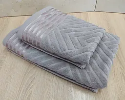 Набір турецьких махрових рушників 50х90+70х140 Gulcan Jacquard Cotton Lux Yeni Cizgili Dark Beige - мініатюра 3